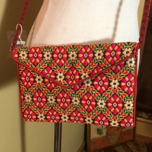 Vintage NATIONAL HANDLOOM Big Boss Ganesh Crossbody Envelope Purse Woven $120NEW